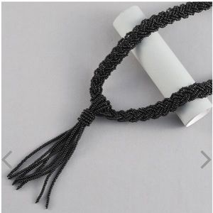 NEW Seed Bead Necklace Black Braided Tassel
